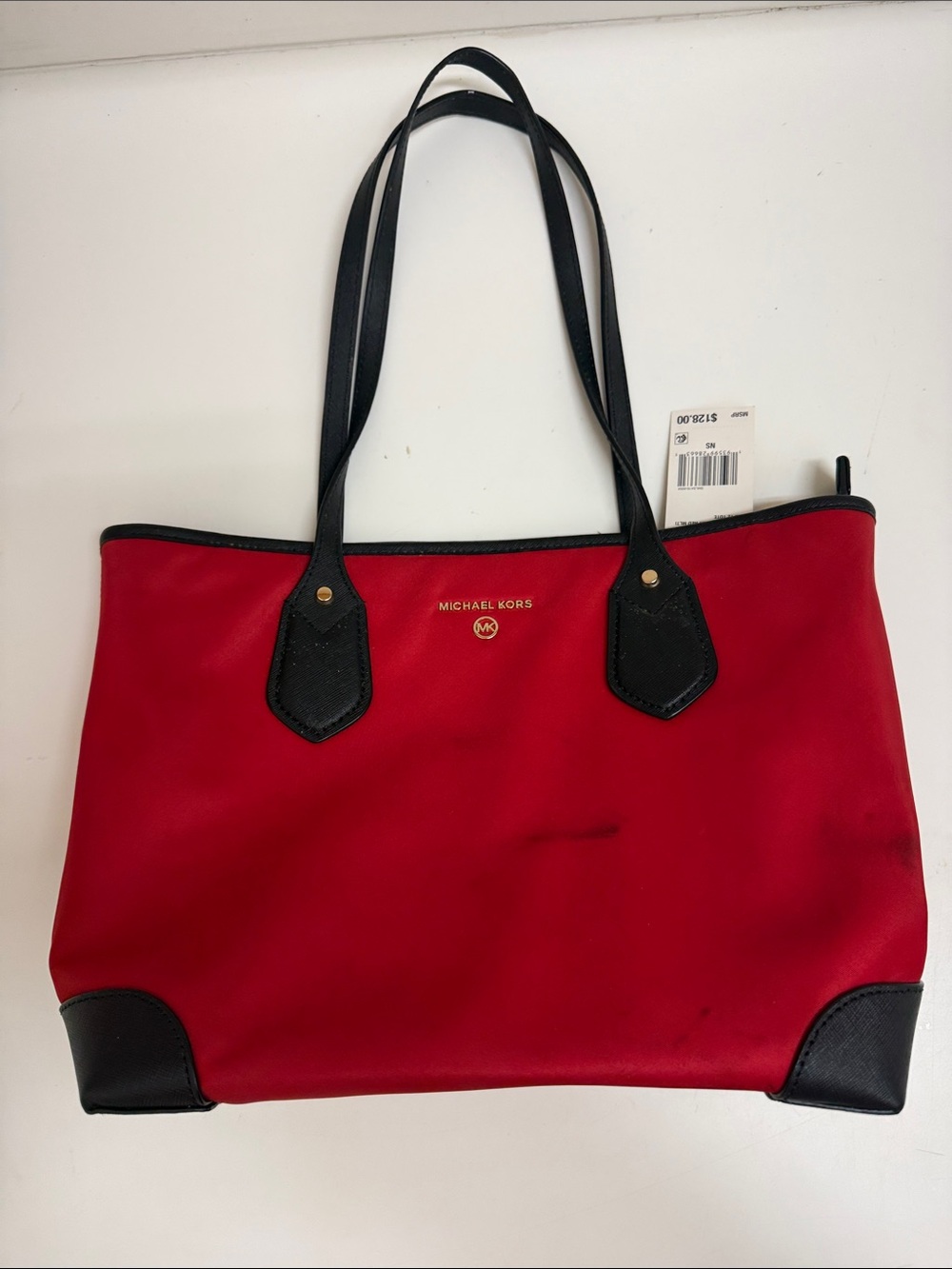NWT Michael Kors Red Leather-Trim Tote Bag